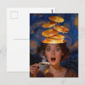 Carte Postale Surreal Surprised Breakfast Pancakes Coffee Woman  (Devant / Derrière)