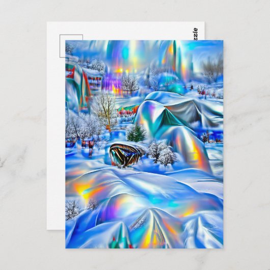 Carte Postale Surreal Winter Wonderland avec lumière Iridescente (Devant / Derrière)