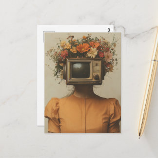 Carte Postale Surrealist Woman with TV head and flowers 