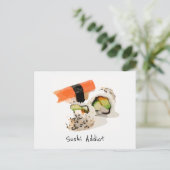 Carte Postale Sushi addict cuisine japonaise mignonne (Debout devant)