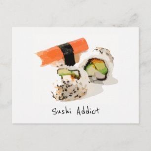 Carte Postale Sushi addict cuisine japonaise mignonne