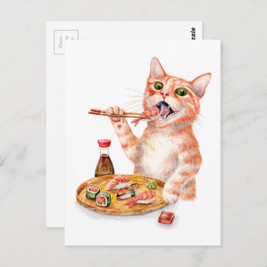 Carte Postale Sushi Cat (Devant / Derrière)