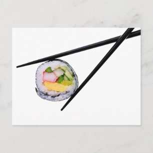 Carte Postale Sushi et baguettes noires sushi, baguettes, ric