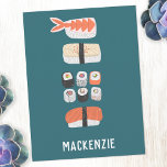 Carte Postale Sushi japonais personnalisé<br><div class="desc">L'art culinaire japonais pour ceux qui aiment manger des sushis,  des sashimis,  des nigiri et des rouleaux de maki. Art original de Nic Squirrell. Modifiez le nom pour personnaliser.</div>