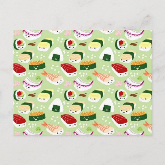 Carte Postale Sushi Kawaii avec des visages (Devant)