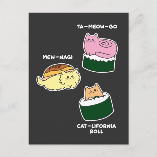 Carte Postale Sushi Roll Chat Animal Pun (Devant)