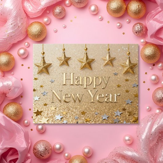 Carte Postale Suspended Stars Happy New Year Chic Modern