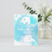 Carte Postale süße Baby Party Einladung blau aquarell Elefant (Debout devant)