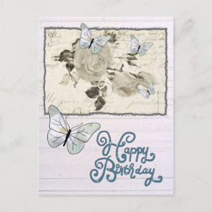 Carte Postale SW Rose und Schmetterlinge