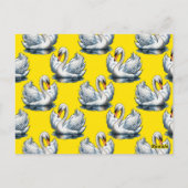 Carte Postale Swan Birds Pattern Design On Yellow  (Dos)