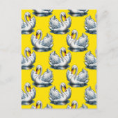 Carte Postale Swan Birds Pattern Design On Yellow  (Devant)