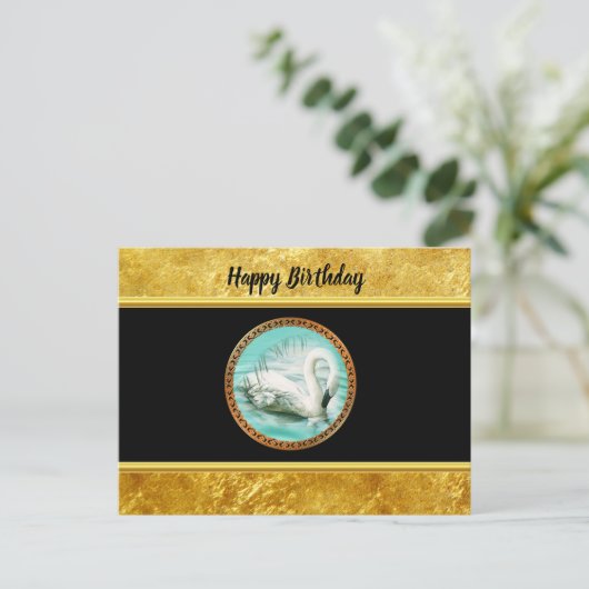 Carte Postale Swan en eau turquoise avec design or et noir (Debout devant)