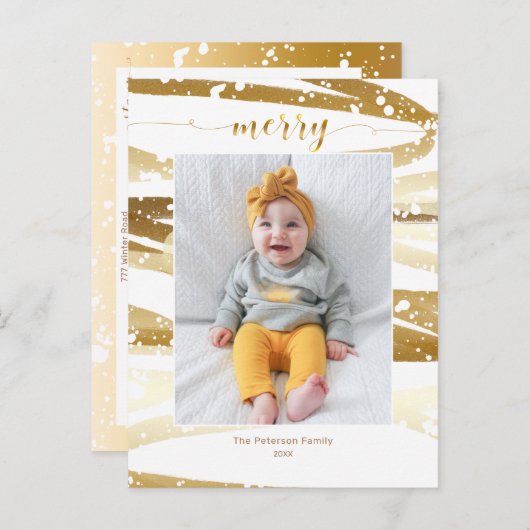 Carte Postale Swashes d'or hiver Joyeux Script Typographie (Devant / Derrière)