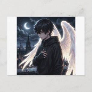 Carte Postale Sweat à capuche graphique avec garçon d'anime et a