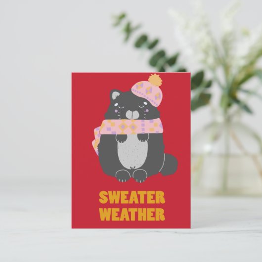 Carte Postale Sweather Écharpe rose et Casquette Kitty (Debout devant)