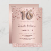 Carte Postale Sweet 16 16e rose or étoiles script ballon rose (Devant / Derrière)