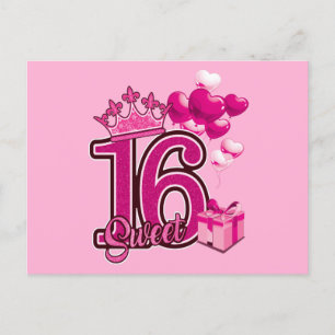 Carte postale Sweet 16 Anniversaire rose