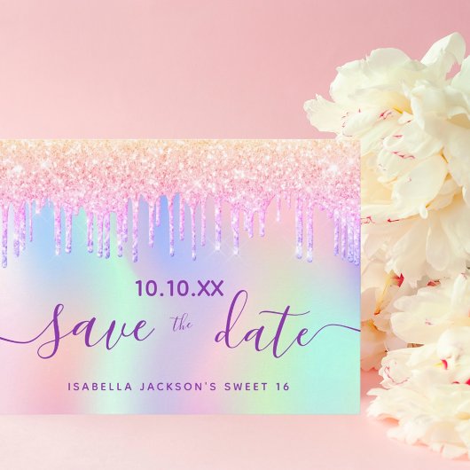 Carte Postale Sweet 16 arc-en-ciel parties scintillant rose viol
