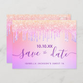 Carte Postale Sweet 16 arc-en-ciel parties scintillant rose viol (Devant / Derrière)