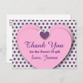 Carte Postale SWEET 16 Coeurs de Merci Pois violets B07 (Devant / Derrière)