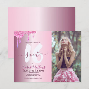 Carte Postale Sweet 16 Paillettes Gouttes Fard Rose Métallisé Ph