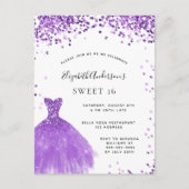 Carte Postale Sweet 16 violet blanc robe parties scintillant inv (Devant)