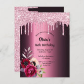 Carte Postale Sweet 16e anniversaire parties scintillant violet (Devant / Derrière)