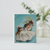 Carte Postale Sweet Angel Girl embrassant adorable cerf. (Debout devant)