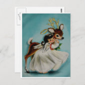 Carte Postale Sweet Angel Girl embrassant adorable cerf. (Devant / Derrière)