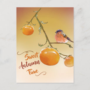 Carte Postale Sweet Automne Cute Orange Persimmon Fruits & Oisea