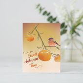 Carte Postale Sweet Automne Cute Orange Persimmon Fruits & Oisea (Debout devant)