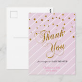 Carte Postale Sweet Baby Confetti rose et or - Merci (Devant / Derrière)