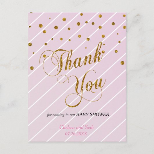 Carte Postale Sweet Baby Confetti rose et or - Merci (Devant)