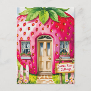 Carte Postale "Sweet Berry Cottage" Maison de fraise fantaisiste