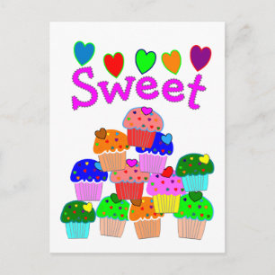 Carte Postale "Sweet" Cupcake Stack avec Coeurs Lumineux