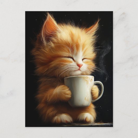 Carte Postale Sweet Ginger Kitten With a Coffee (Devant)