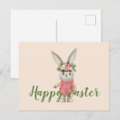 Carte Postale Sweet Girl Bunny Pâques (Devant / Derrière)