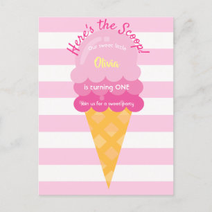 Carte Postale Sweet ice cream 1st birthday party pink white