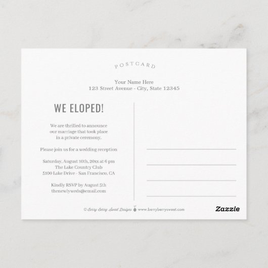 Carte Postale Sweet Introduction Mariage Elopement Faire-part (Dos)