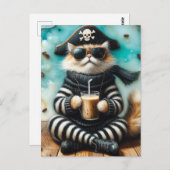 Carte Postale Sweet Kitty Pirate avec café (Devant / Derrière)