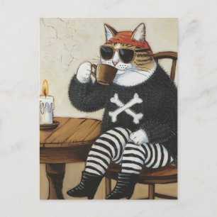 Carte Postale Sweet Kitty Pirate dans un café sucré noir flou