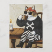 Carte Postale Sweet Kitty Pirate dans un café sucré noir flou (Devant)