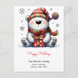 Carte Postale Sweet Polar Bear dans un Santa Hat Joyeux vacances