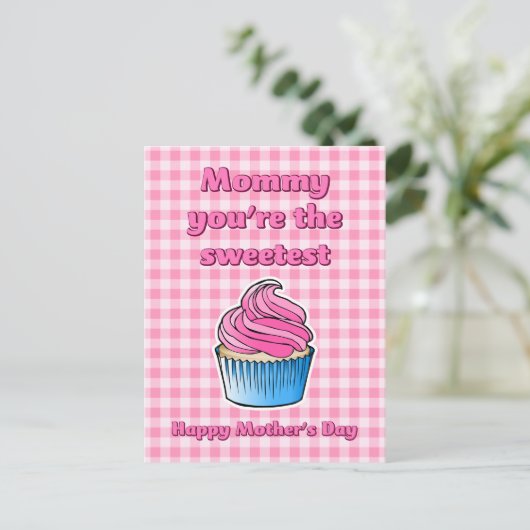 Carte postale Sweet Rose Cupcake Mothers Day (Debout devant)