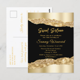 Carte Postale Sweet sixteen de lances or et noir glam