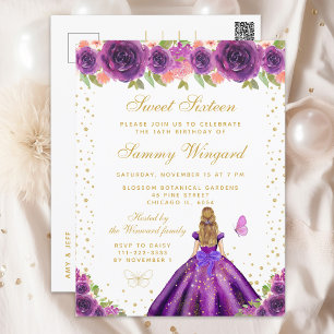Carte Postale Sweet sixteen Princess Floral Blonde