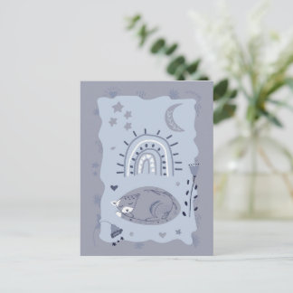 Carte Postale Sweet Sleeping Cat Folk Art  - Artist Postcard