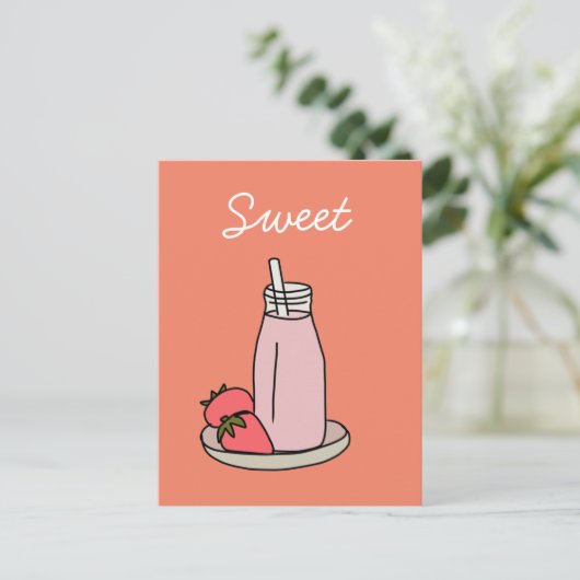 Carte Postale Sweet strawberry milkshake rose cute (Debout devant)