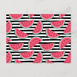 Carte Postale Sweet Watermelon sur bandes Motif noir et blanc