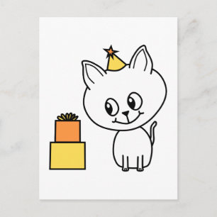 Carte Postale Sweet White Kitten portant un Casquette d'annivers